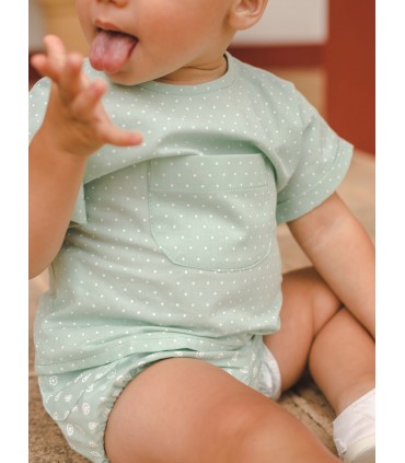 CONJUNTO BEBE BLUSA TOPOS-PANTALON RANA ESTAMPADO MARCA JOSE VARON