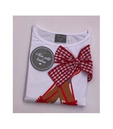 CAMISETA NIÑA ESTAMPADO ZAPATILLA MARCA MON PETIT BONBON