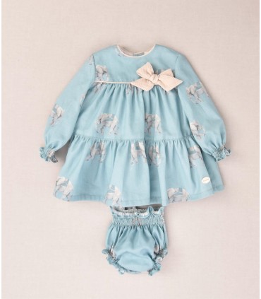 VESTIDO BEBE DOS PIEZAS ESTAMPADO ELEFANTES MARCA COCOTE