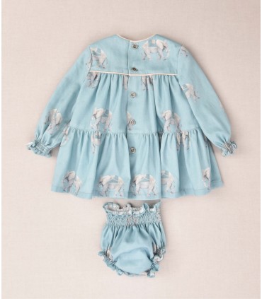 VESTIDO BEBE DOS PIEZAS ESTAMPADO ELEFANTES MARCA COCOTE