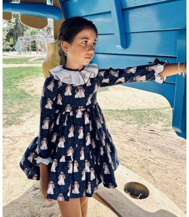 VESTIDO NIÑA ESTAMPADO PERROS MARCA MON PETIT BONBON