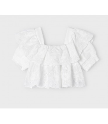 BLUSA INFANTIL BORDADOS Y VOLANTE MARCA MAYORAL