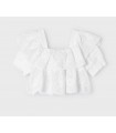 BLUSA INFANTIL BORDADOS Y VOLANTE MARCA MAYORAL