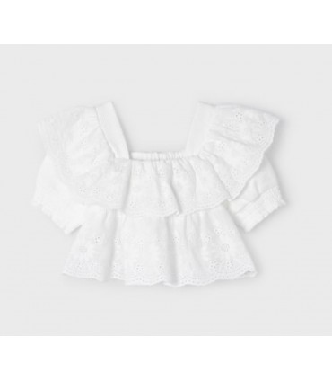 BLUSA INFANTIL BORDADOS Y VOLANTE MARCA MAYORAL