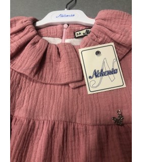 VESTIDO NIÑA DOBLE GASA CUELLO FRUNCIDO MARCA NEKENIA