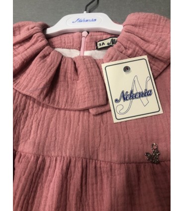 VESTIDO NIÑA DOBLE GASA CUELLO FRUNCIDO MARCA NEKENIA