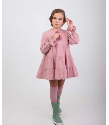 VESTIDO NIÑA DOBLE GASA CUELLO FRUNCIDO MARCA NEKENIA