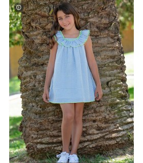 VESTIDO NIÑA CUADRO VICHI CON VOLANTES MARCA VERA