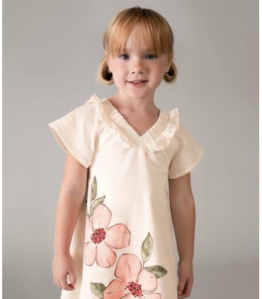 VESTIDO CON LINO FLORES MARCA MAYORAL