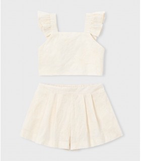 CONJUNTO BERMUDA Y TOP VOLANTES CEREMONIA NIÑA MARCA MAYORAL