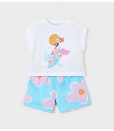 CONJUNTO PANTALON CORTO ESTAMPADO Y CAMISETA NIÑA MARCA MAYORAL
