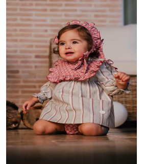 VESTIDO RAYAS BEBE TRES PIEZAS MARCA COCOTE