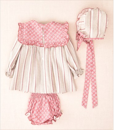 VESTIDO RAYAS BEBE TRES PIEZAS MARCA COCOTE