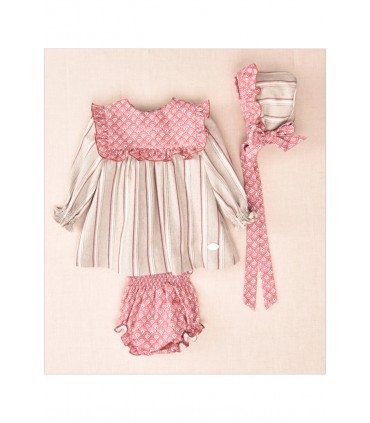 VESTIDO RAYAS BEBE TRES PIEZAS MARCA COCOTE