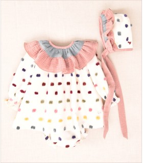 VESTIDO POMPON BEBE TRES PIEZAS MARCA JOSE VARON
