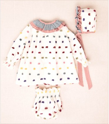 VESTIDO POMPON BEBE TRES PIEZAS MARCA JOSE VARON