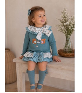 SUDADERA CON FELPA ARDILLA Y BRAGUITA VOLANTES MANZANA MARCA  PIO-PIO