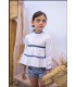 CONJUNTO NIÑA COMPUESTOS DOS PIEZAS CAMISA PISOS RAYAS BLANCAS Y SHORT PATA DE GALLOS MARCA MON PETIT BONBON