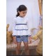 CONJUNTO NIÑA COMPUESTOS DOS PIEZAS CAMISA PISOS RAYAS BLANCAS Y SHORT PATA DE GALLOS MARCA MON PETIT BONBON