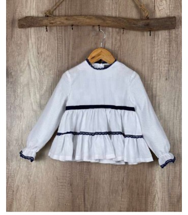 CONJUNTO NIÑA COMPUESTOS DOS PIEZAS CAMISA PISOS RAYAS BLANCAS Y SHORT PATA DE GALLOS MARCA MON PETIT BONBON