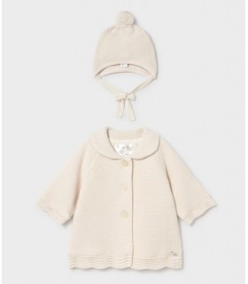 ABRIGO BEBE  Y GORRO  TRICOT MARCA MAYORAL
